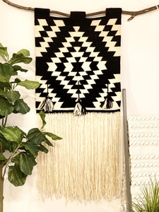 Handwoven Black and Cream Wallhanging - Cushy Home Decor